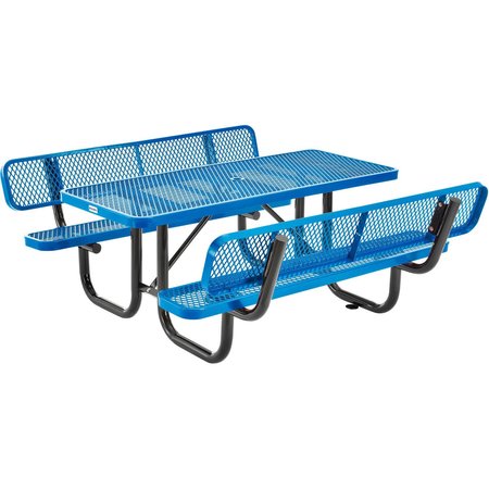 GLOBAL INDUSTRIAL 6' Rectangular Outdoor Expanded Metal Picnic Table With Backrests, Blue 277630BL